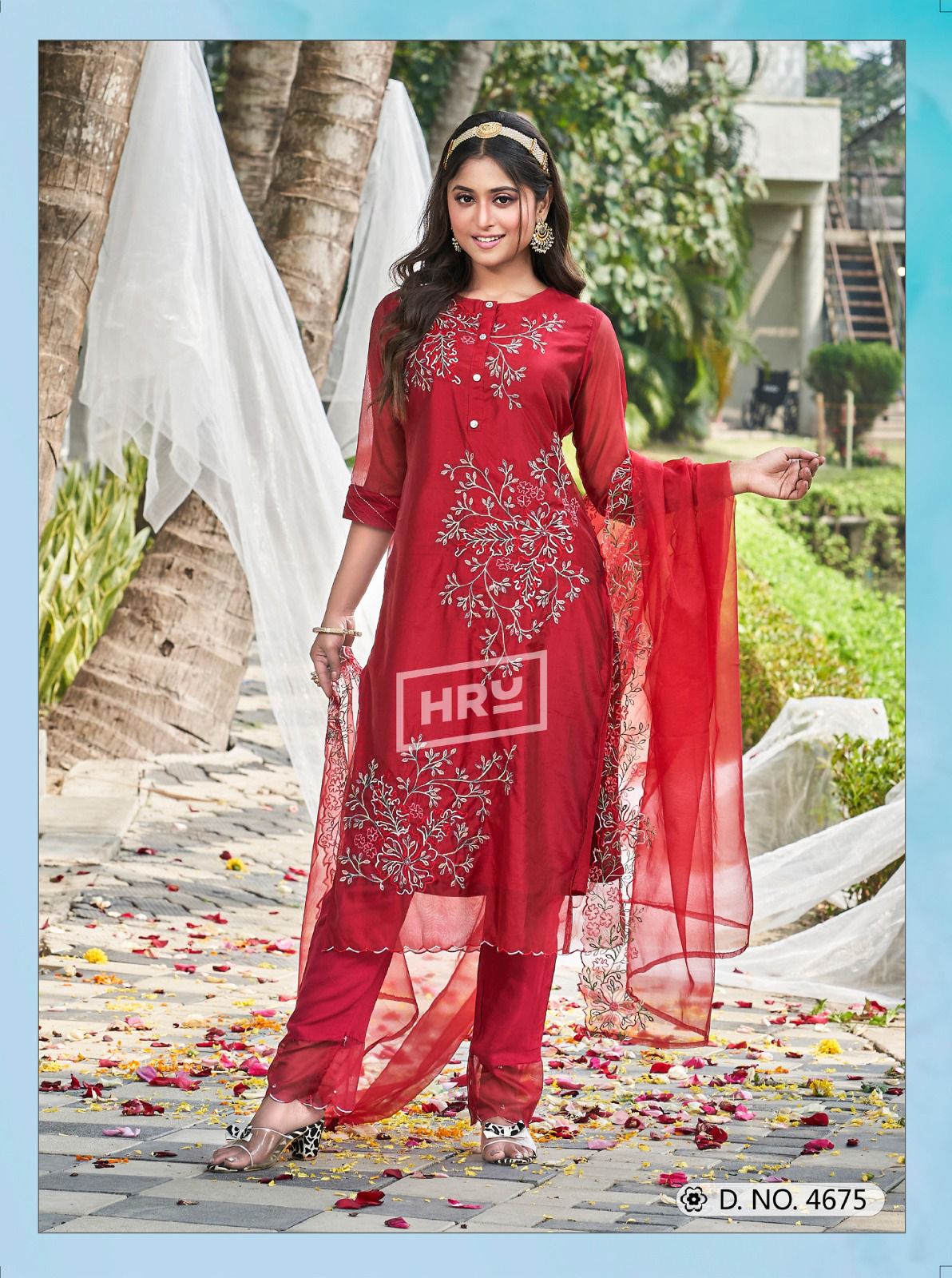 Siddhi Vol 5 By HRU Organza Designer Kurti With Bottom Dupatta Wholesale Shop In Surat